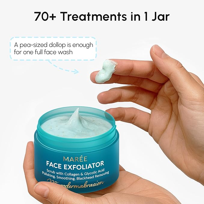 MAREE Face Exfoliator – Microdermabrasion Facial Scrub & Exfoliating Face Wash for Women – Collagen & Glycolic Acid – Gentle Scrub and Exfoliant – Men Exfoliating Scrubber – Exfoliante Facial Cleanser