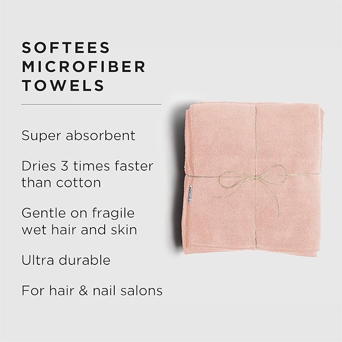Fromm Softees Microfiber Salon Hair Towels for Hairstylists, Barbers, Spa, Gym in Light Pink, 16" by 29", 10 count Perfect Hair Care Towel for Drying Curly, Long, Wavy Hair