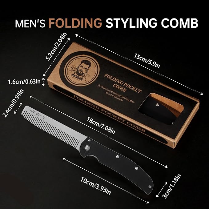 Folding Pocket Comb for Men, Stainless Steel Travel Grooming Tool