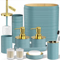 InnJoey Bathroom Set, 10PC Bathroom Accessory Set, Light Blue Bathroom Accessories, Blue and Gold Bathroom Set with Trash Can, Soap Dispensers