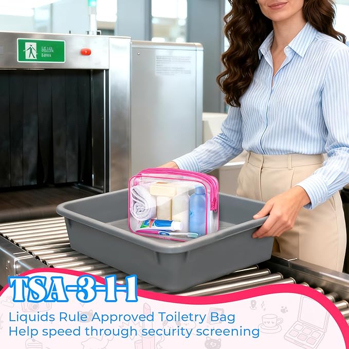 CHICAUP 6 Pieces Clear Makeup Bags Bulk TSA Approved Toiletry Bag for Travel PVC Waterproof Clear Cosmetic Pouch with Zipper for Men and Women Carry-on Travel Essentials (Rose Red)