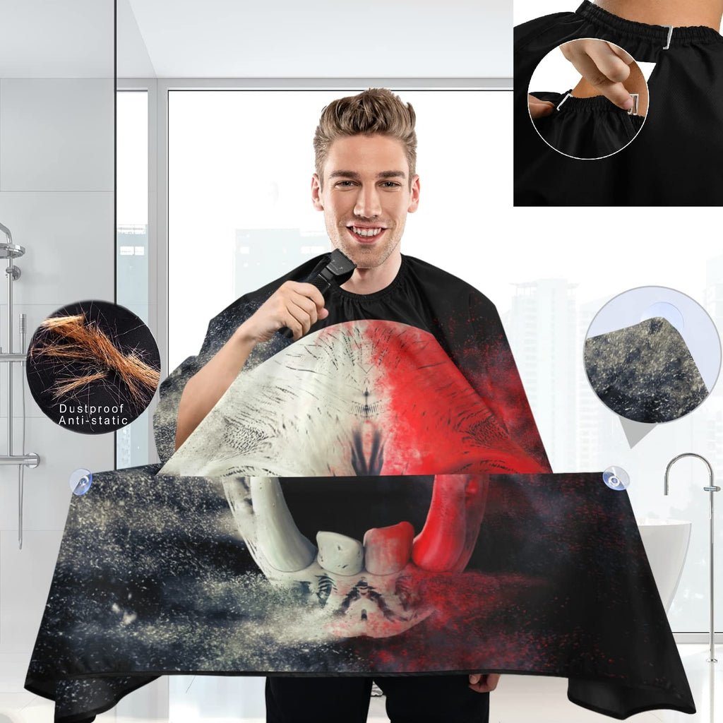 visesunny Barber Cape Red White Screaming Demon Skull Polyester Hair Cutting Salon Cape Apron Anti-Static Haircut Water-Resistant Shaving Cloth Beard Shaving Bib Hairdressing Cape