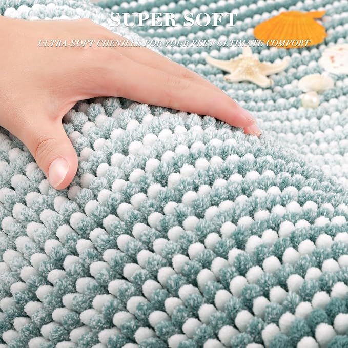 BSICPRO Bathroom Rugs and Mats Sets, 2 Piece Thick Absorbent Chenille Bath Mat Rug Set Non Slip, Soft Shaggy Bath Room Floor Mats for Bathroom, Machine Washable (Sea Green, 20" x 60" Plus 20" x 32")