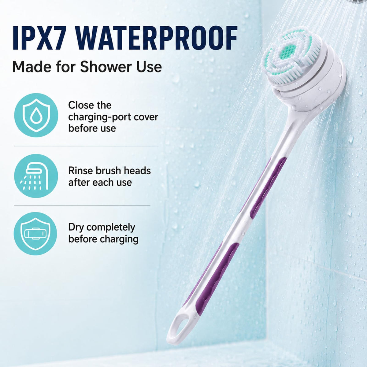 SoulBay IPX7 Electric Body Brush with 17" Handle, 5 Brush Heads