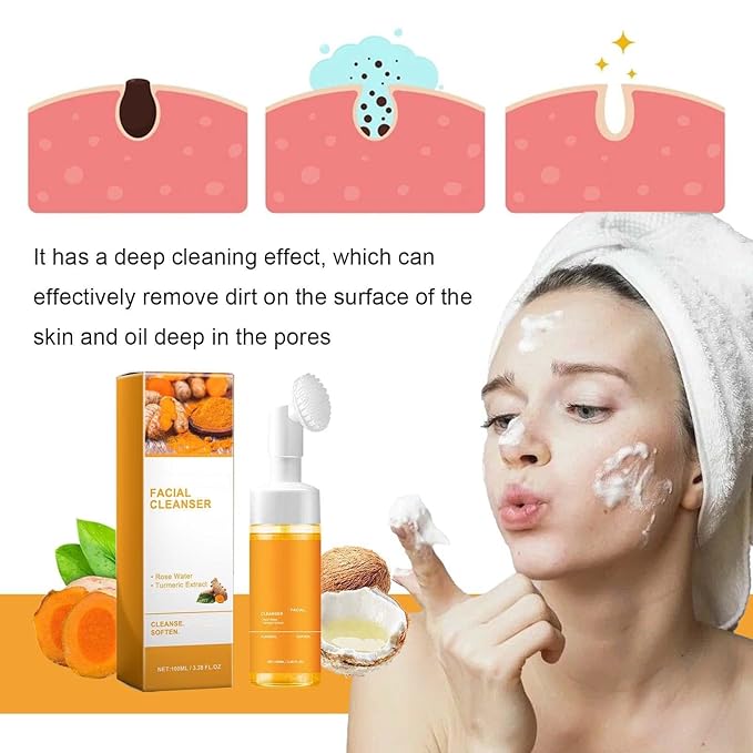Yaper Turmeric Facial Cleanser, Deep Clean Brightening Face Glow Wash Turmeric Wash with Brush for All Skin. ﻿(1Pcs)