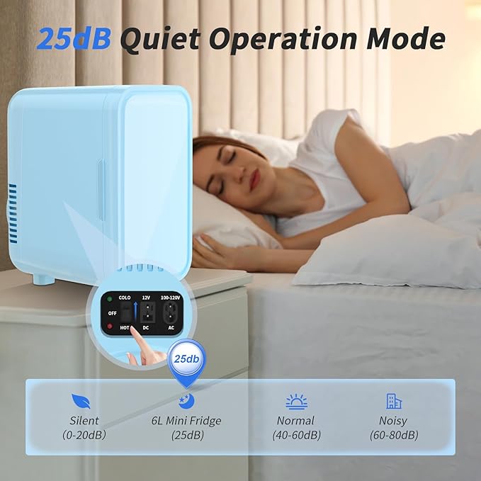 YASHE Mini Fridge, 6 Liter/8 Can 110V AC/DC Portable Thermoelectric Cooler Refrigerators for Bedroom, Skincare, Beverage, Office, Dorm Room and Car, Blue