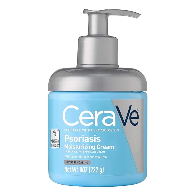 CeraVe Moisturizing Cream for Psoriasis Treatment, With Salicylic Acid for Dry Skin Itch Relief & Urea for Moisturizing, Fragrance Free & Allergy Tested, 8 Oz