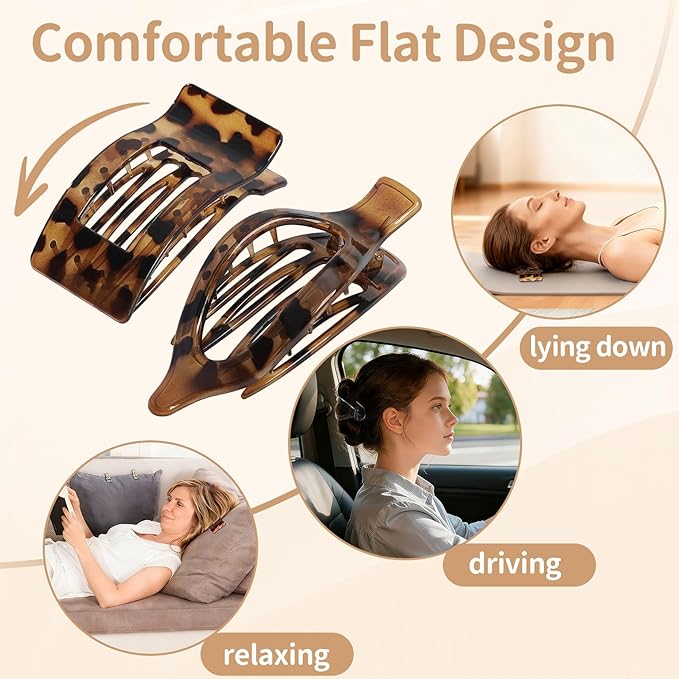 8Pcs French Flat Hair Clips for Women 2 Styles Claw Clips for Girls Matte Flat Hair Claw Clips for Thin and Thick Hair Large Non-slip Strong Hold Hair Accessories for Women (Tortoise)