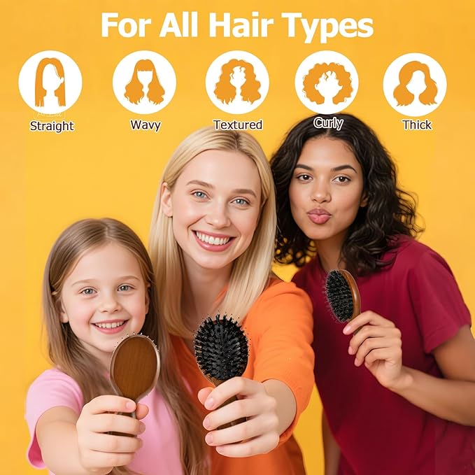Travel Hair Brush, Mini Boar Bristle Hair Brush for Women Gift- Small Portable Compact HairBrush for Girls Kids Women Gift, Travel Size for Purse, Vacation, Business Trips & Outings Mini Round x1 Wood