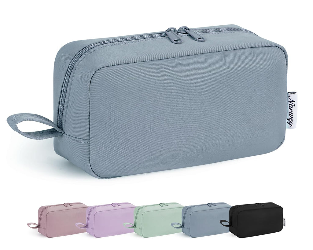 Narwey Cute Makeup Bag Small Toiletry Bag Travel Cosmetic Bag Organizer Make Up Bags with Organized Pockets for Women (Greyish Blue, Large)