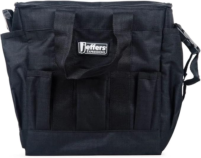 Jeffers Expression Deluxe Grooming Bag, Black – Zippered Top Organizer for Brushes, Spray, Hoof Picks, Tack & Accessories – Travel, Camping, Horse, Dog, Cat & Pet Grooming Tote