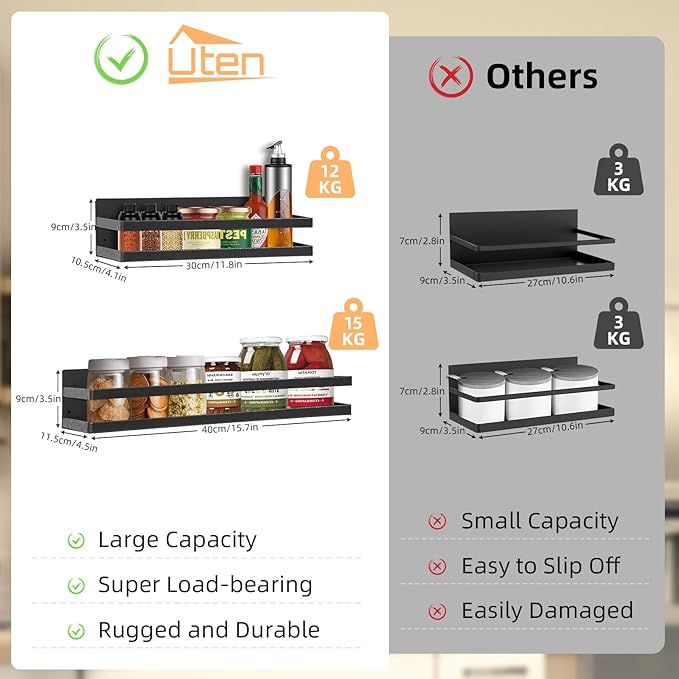Uten Large Magnetic Spice Rack for Refrigerator 2 Pack, Fridge Organizer