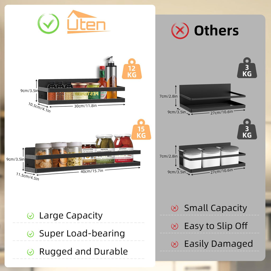 Uten Large Magnetic Spice Rack for Refrigerator 2 Pack, Fridge Organizer