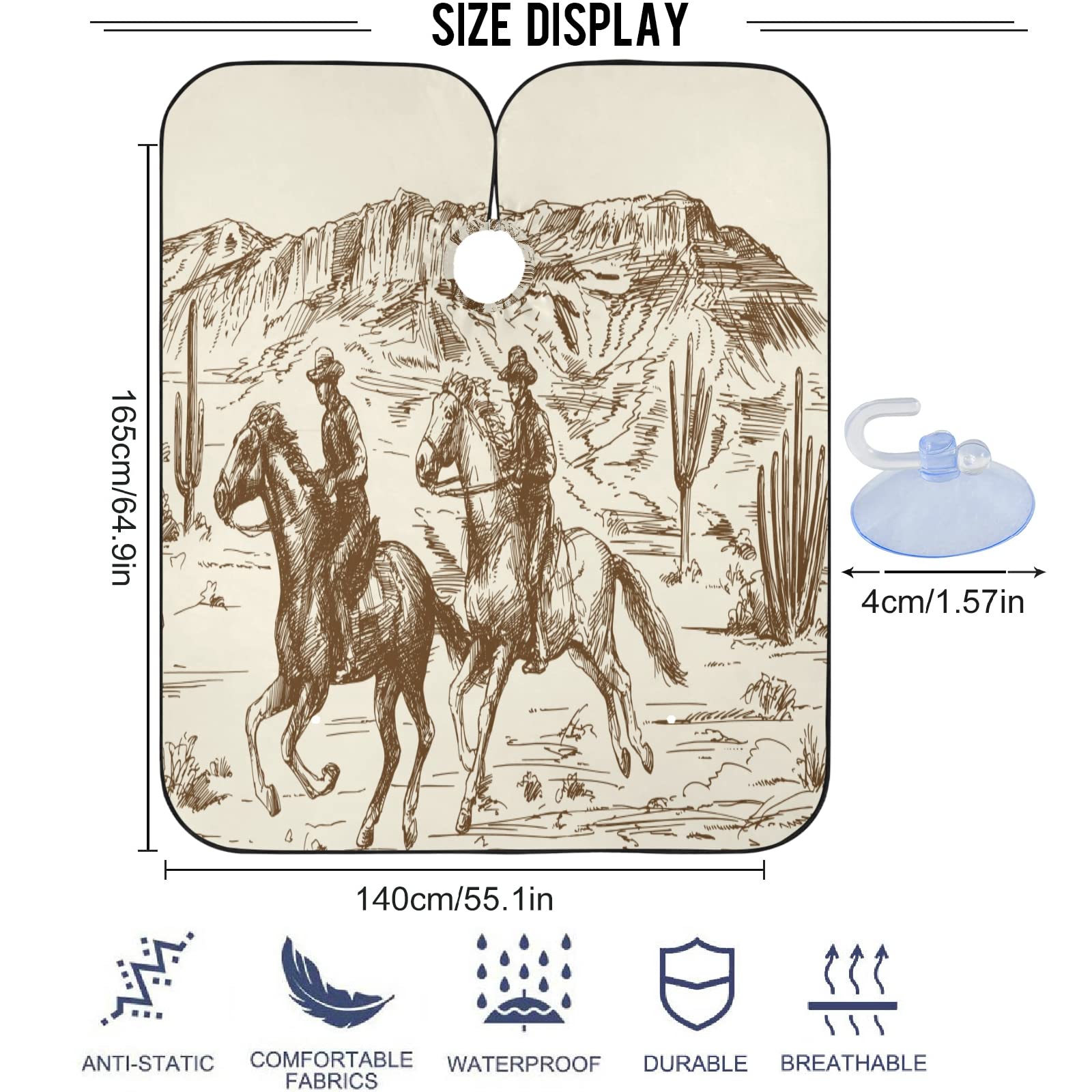 Visesunny Barber Cape - American Wild West Desert Cowboy Polyester Hair Cutting Salon Apron Anti-Static Haircut Water-Resistant Shaving Cloth Beard Shaving Bib Hairdressing Cape