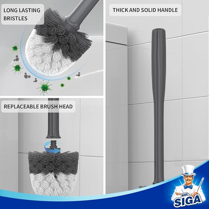 MR.SIGA Toilet Bowl Brush and Holder, Sturdy Long Handle, Gray, 1 Pack