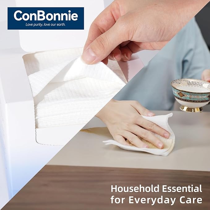 Conbonnie Clean Face Towels XL, Thickened Design, 10"×12" Biobased Facial Towels, Disposable Face Towelette, Makeup Remover Dry Wipes for Skin Care, Clean Skin, 50 Count (1 Pack)