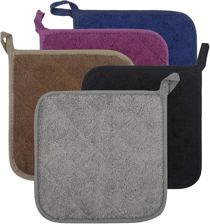 Lifaith Pot Holders for Kitchen, 100% Cotton Terry Pot Holder Set of 5, Multi Color Hot Pads for Cooking, Baking, Hot Dishes and Countertop Protection
