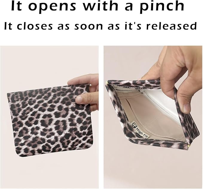 HIGH FIT Leather Pocket Cosmetic Bag for Purse,Coin Purse Lipstick Cosmetic Accessories Organizer, Travel Kit Storage Pouch,Waterproof Portable No Zipper Self-closing (Leopard print)