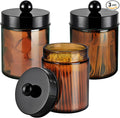 3PC Farmhouse Decor Qtip Holder Apothecary Jars Bathroom Vanity Storage Organizer -Countertop Canister Container &Cute Stickers for Cotton Swab, Ball,Pad,Floss,Paper Clips (Black)