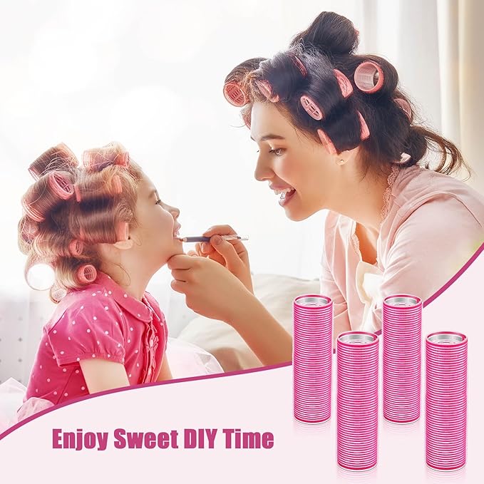 WILLBOND 4 Pcs Long Hair Rollers for Bangs Aluminum Core Curlers Thermal Self Grip Roller for Long and Medium Hair Women Hairstyle(4.1 x 1.2 Inch,Rose Red)