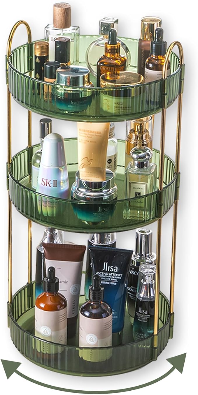 Asayuee 360 Rotating Makeup Organizer,2 Tier Large Capacity Make Up Organizers and Storage,Skincare Perfume Vanity Organizers,Bathroom Cosmetics Storage Organizer Countertop(Clear)