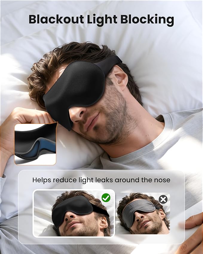 3 Pack Sleep Masks for Side Sleepers, True Blackout 3D Eye Mask for Sleeping, Zero Eye Pressure, Lash-Friendly, Adjustable Soft Eye Cover for Women Men, Travel Night Blindfold