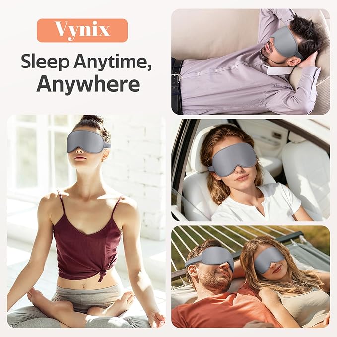 Vynix® Sleep Mask for Men Women - 100% Blackout Cooling Eye Masks for Sleep - 3D Sleeping Mask for Side Sleepers - Zero Pressure Lash Extensions Eye Cover Shade for Airplane Travel Essentials, Grey