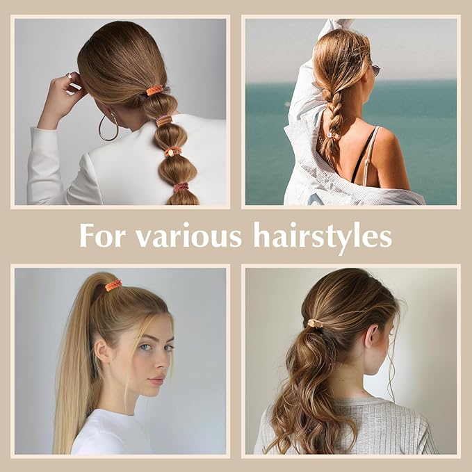 Lolalet Boho Hair Ties for Women, Soft Braided Elastic Bracelets, No-Pull No-Damage Ponytail Holders for Thick Thin Long Curly Hair -8 Pcs, Orange