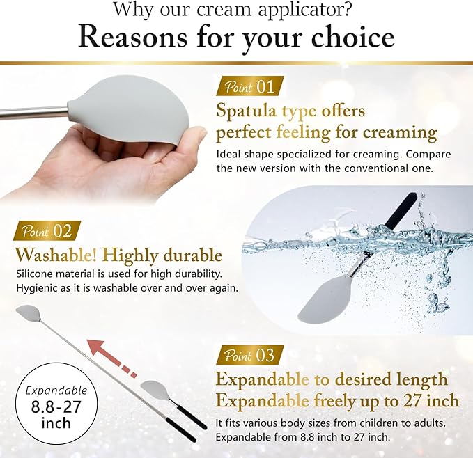 FieldSora Cream Applicator for Back Telescopic Easy to Clean Applies Creams, Sunscreens, and Ointments (Accurate Application)