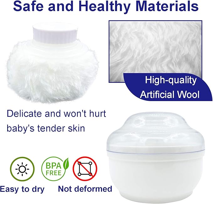 Storage Body Powder Container, Large 3.5" Fluffy Body After-Bath Powder Case, Baby Care Face/Body Villus Powder Puff Box, Makeup Cosmetic Talcum Powder Container with Hand Holder (White)