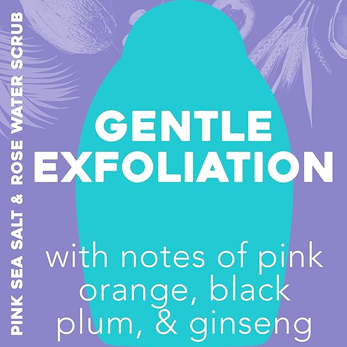 OGX Sensitive + Rose Water & Pink Sea Salt Exfoliating Body Scrub + Rose Quartz, Gentle Exfoliating Daily Wash Softens Skin, Scrub for Women, Sulfate-Free Surfactants, 19.5 fl oz (Pack of 3)