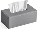 GOLRANLYE Tissue Box Cover Rectangular 9.8"(L) x 5.3"(W) x 4.3"(H) Refined Modern PU Leather Facial Tissue Dispenser Box Holder for Dresser Bathroom Decorative (Linen Grey)
