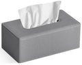 GOLRANLYE Tissue Box Cover Rectangular 9.8"(L) x 5.3"(W) x 4.3"(H) Refined Modern PU Leather Facial Tissue Dispenser Box Holder for Dresser Bathroom Decorative (Linen Grey)