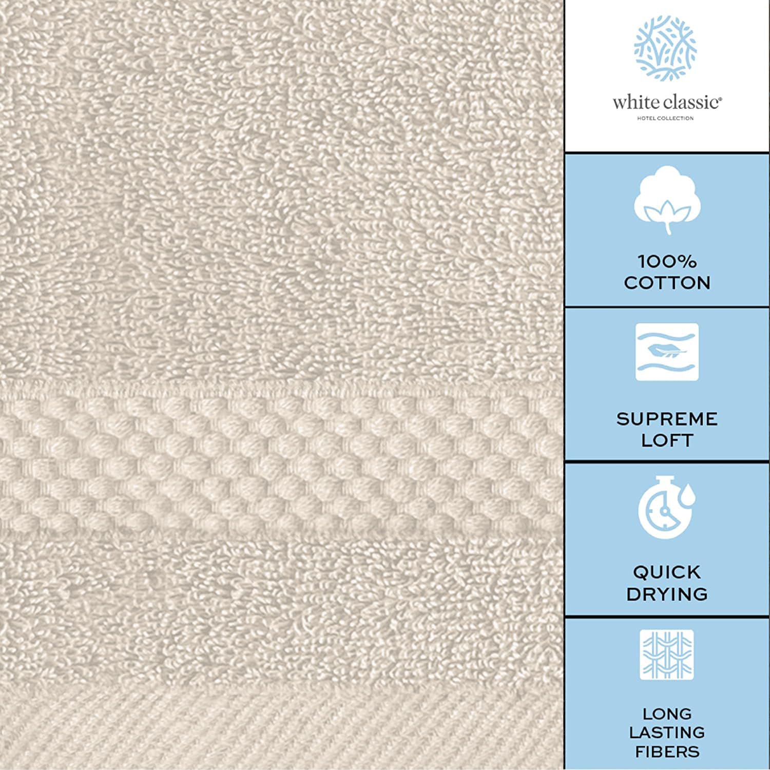 White Classic Luxury Cotton Washcloths 13x13 Inch - 650 GSM Turkish Cotton | Hotel, Spa, Bathroom Face Towel | 12 Pack, Ivory