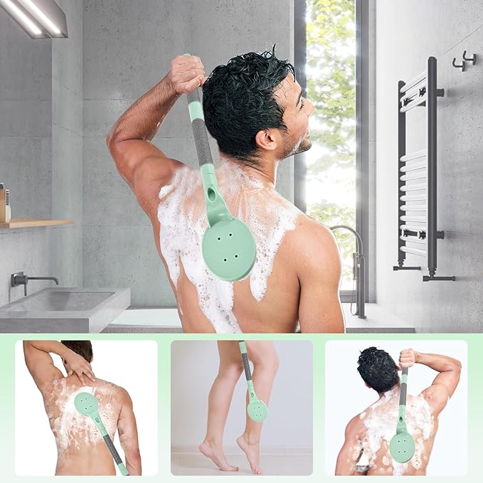 Anti-Slip Shower Back Scrubber with Detachable Long Handle Bath Brush