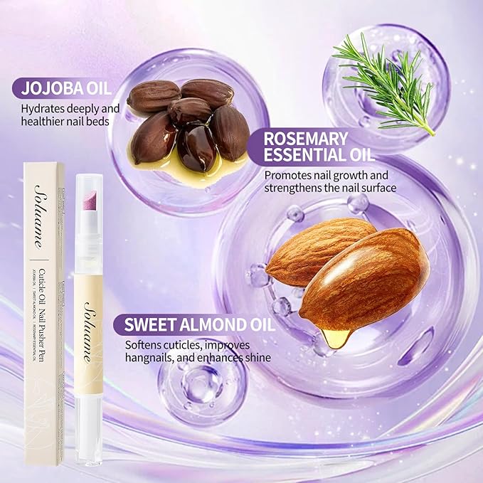 NIZENTA 45° Ceramic Cuticle Oil Pusher Pen Dual-action Cuticle Oil Pen Gently Exfoliates and Nourishes Nails Suitable for Hangnails, Dryness, Cracks Nails Moisturises, Strengthens and Adds Shine,2ml