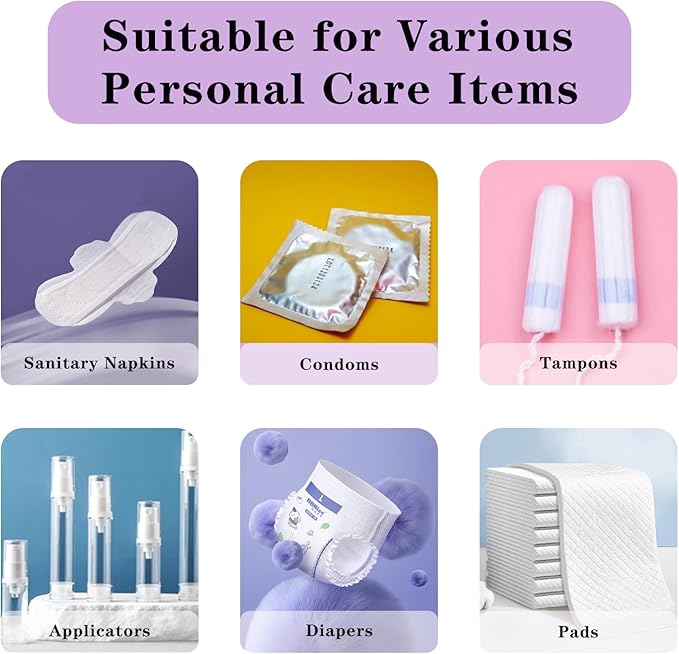 180 PCS Sanitary Napkin Disposal Bags with 2 Dispenser, Feminine Hygiene Disposal Bags for Privacy Protection, Trash Bag for Women Product Perfumed Sanitary Pads Tampon（Pink Purple）