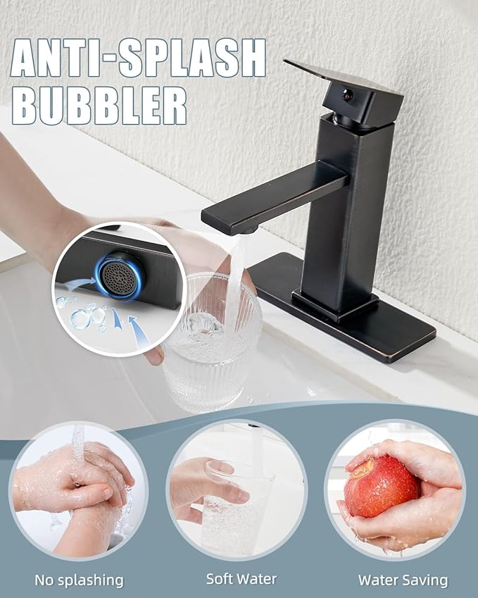 Bathroom Sink Faucet, Oil Rubbed Bronze Bathroom Sink Faucets & Parts(Pop-up Drain+6" Escutcheon Plate+Supply Hoses), Single Handle for Modern Farmhouse RV Sink