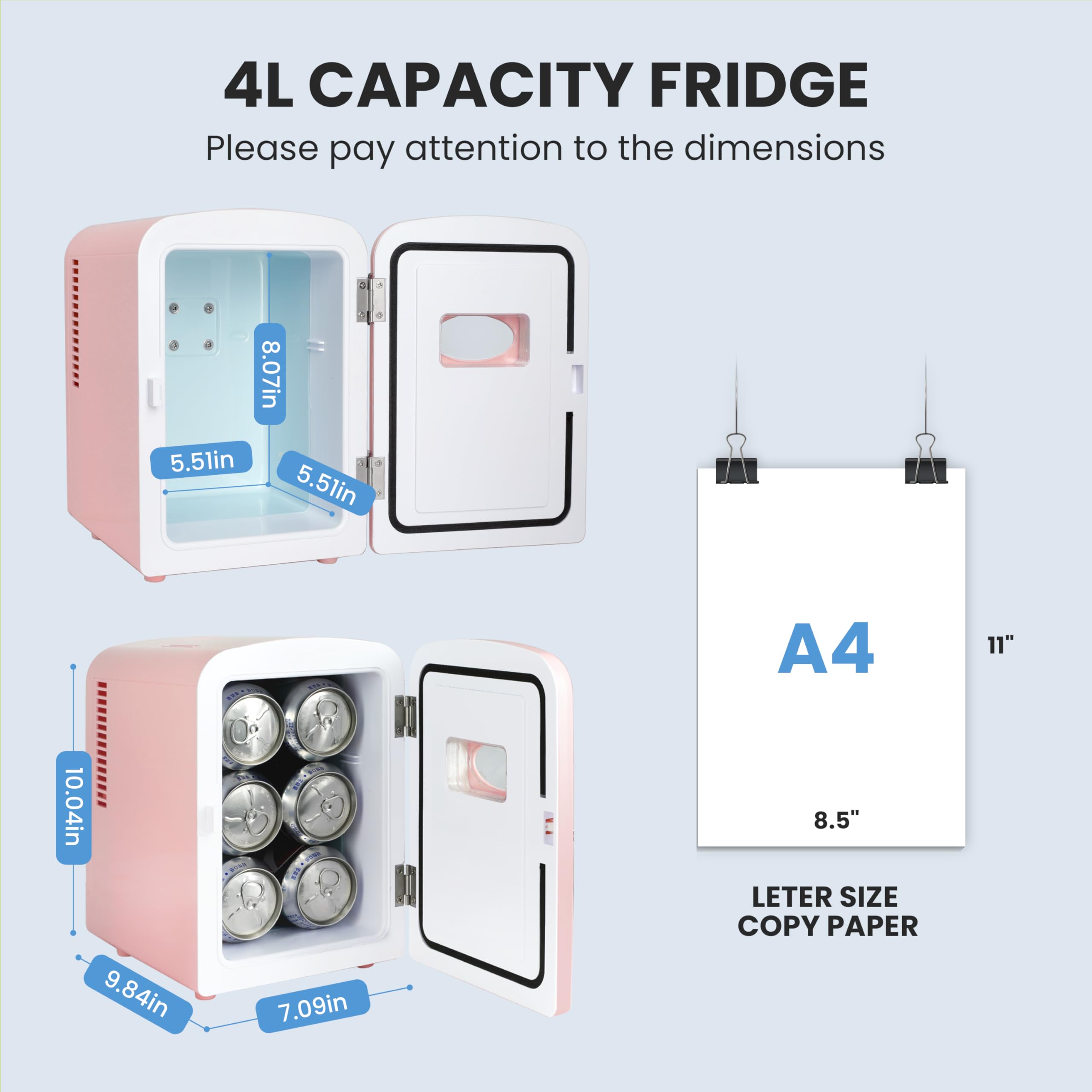 Simple Deluxe 4L/6 Can Portable Mini Fridge with Observation Window, Compact Cooler & Warmer Freon-Free Small Refrigerator, for Skincare, Beverage, Food, Cosmetics, Pink