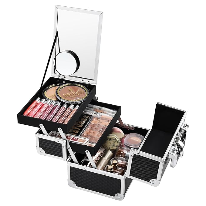 Joligrace Makeup Case Organizer Makeup Box Cosmetic Train Case with Mirror