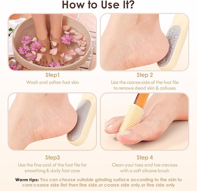 Foot Callus Remover, Foot File Callus Remover for Feet, Double Sided Foot Scrubber with Soft Silicone Brush, Pedicure Tools for Feet Care Dead Skin Calluses