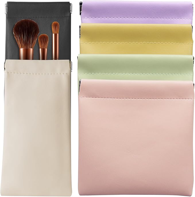 Muswelf 6 Pack 2 Sizes Small Makeup Pouches, Soft Squeeze Purse Pouches, PU Leather Coin Pouch, Sunglasses Case, Lipstick Case, Mini Travel Organizer for Women