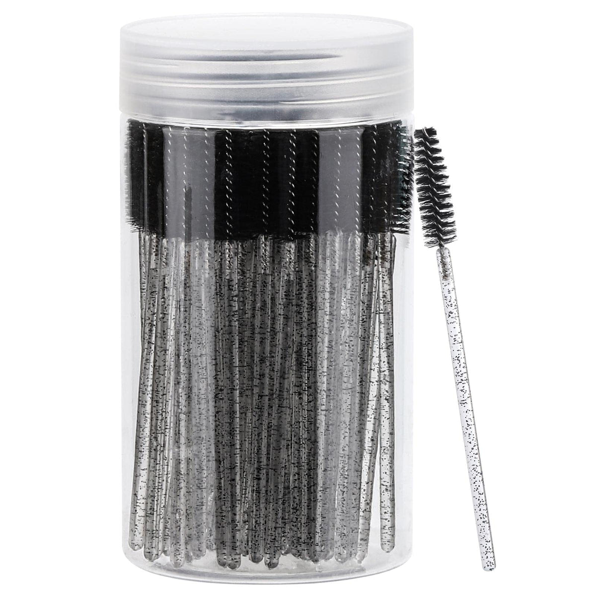 100 Pcs Disposable Eyelash Brush, Mascara Wands Makeup Brushes Applicators Kits for Eyelash Extensions, Eyebrow Brush with Container (Pink, Black)