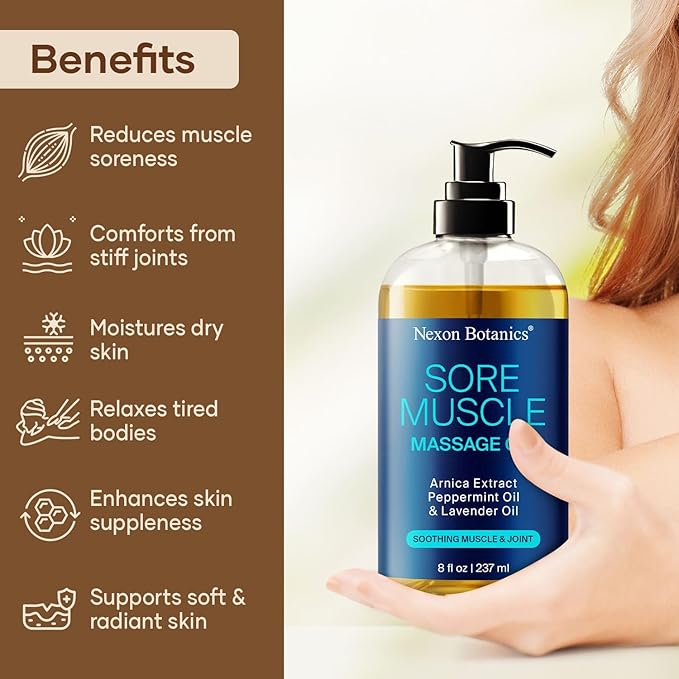 Sore Muscle Massage Oil for Massage Therapy & Gua Sha with Arnica 8 fl oz