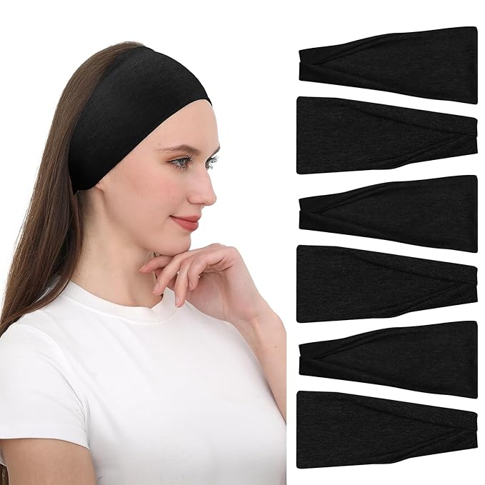 RITOPER Black Workout Head Bands for Women's Hair, Buttery Soft Non Slip Wide Thick Headbands, Solid Headband Hair Bands for Yoga, Running, Spa Day, Sports, Travel, Fashion