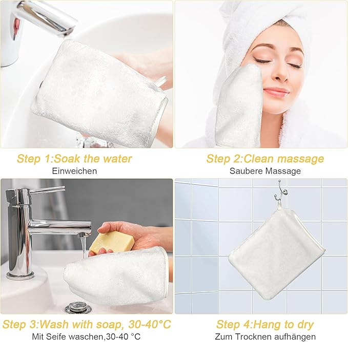 PHOGARY 6 Pack Microfiber Face Washcloths Facial Wash Mitts, 7.8"x5.1" Soft Flannel Towel for Washing Face, Reusable Makeup Remover Absorbent Easy-Dry Puffy Washcloths with Hanging Loop, White