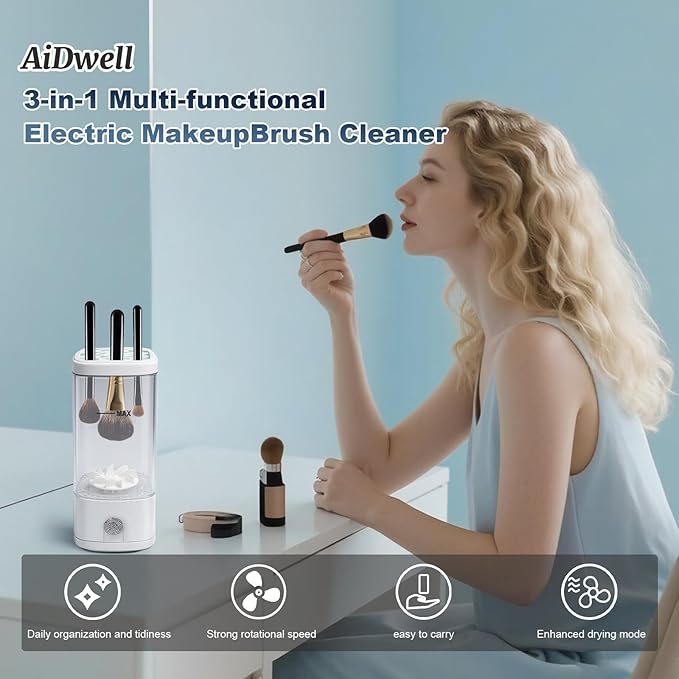 AiDwell 3 IN 1 Automatic Electric Makeup Brush Cleaner Machine With Dryer