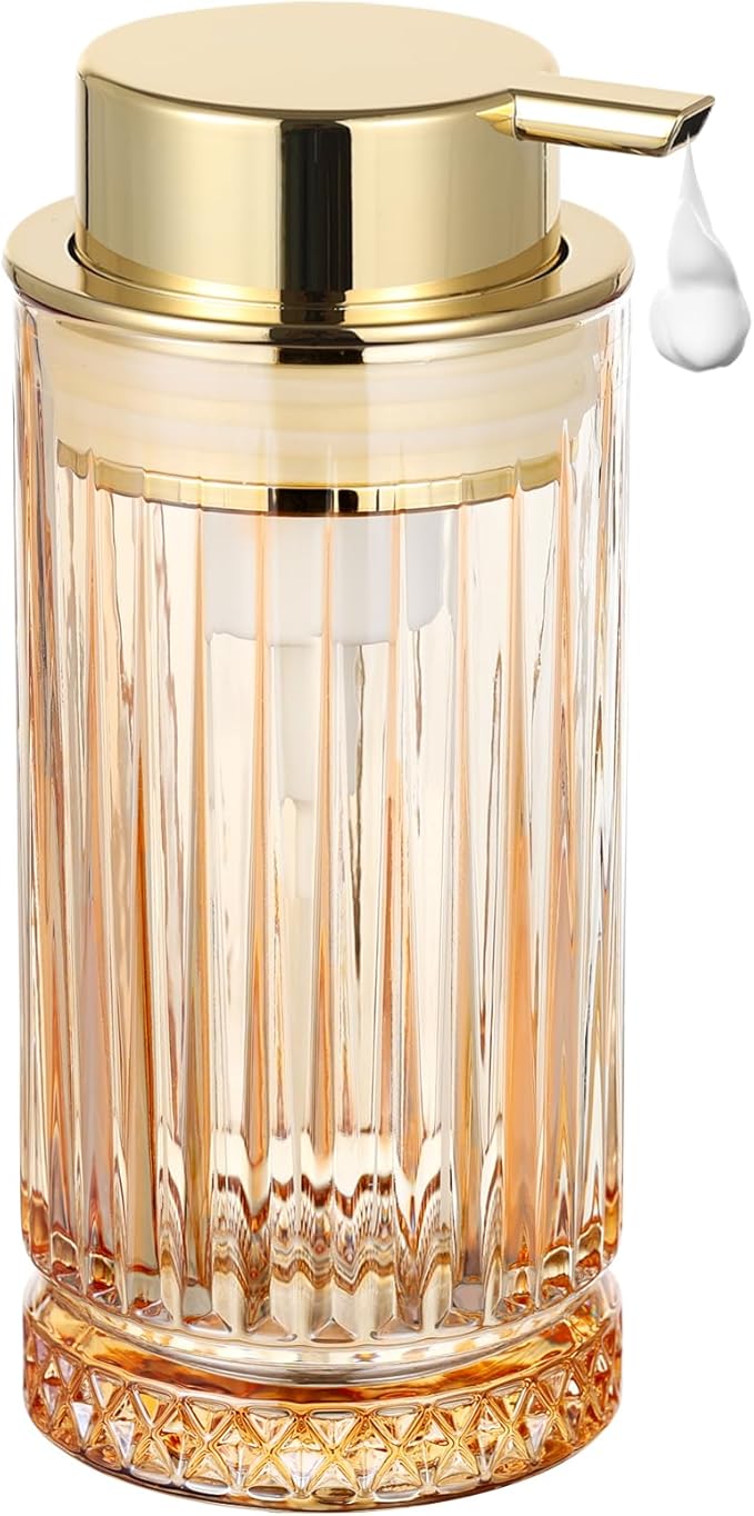 LEICURACE Glass Foam Soap Dispenser, Refillable Faming Dispenser with Gold Pump, Foam Hand Soap Dispenser for Bathroom Kitchen, Home Decor （Foam Type/Gold）