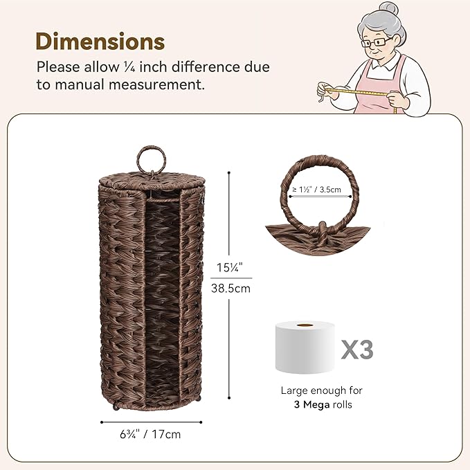 GRANNY SAYS Toilet Paper Storage Basket with Lid, Toilet Paper Holder Stand, Waterproof Organizer for Bathroom, Bathroom Baskets for 3 Mega Rolls, Brown