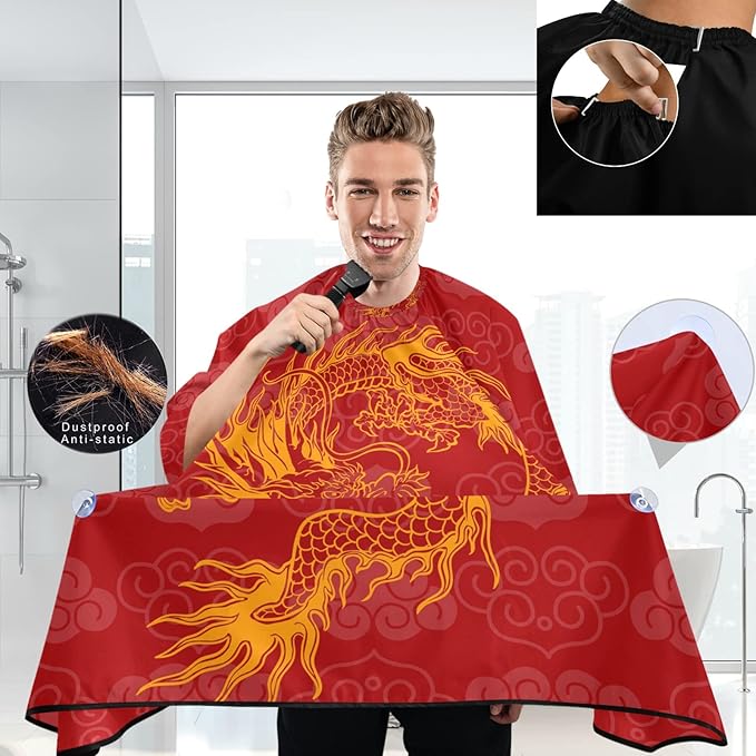 Visesunny Barber Cape - Red Dragon Polyester Hair Cutting Salon Apron Anti-Static Water-Resistant Shaving Cloth Bib